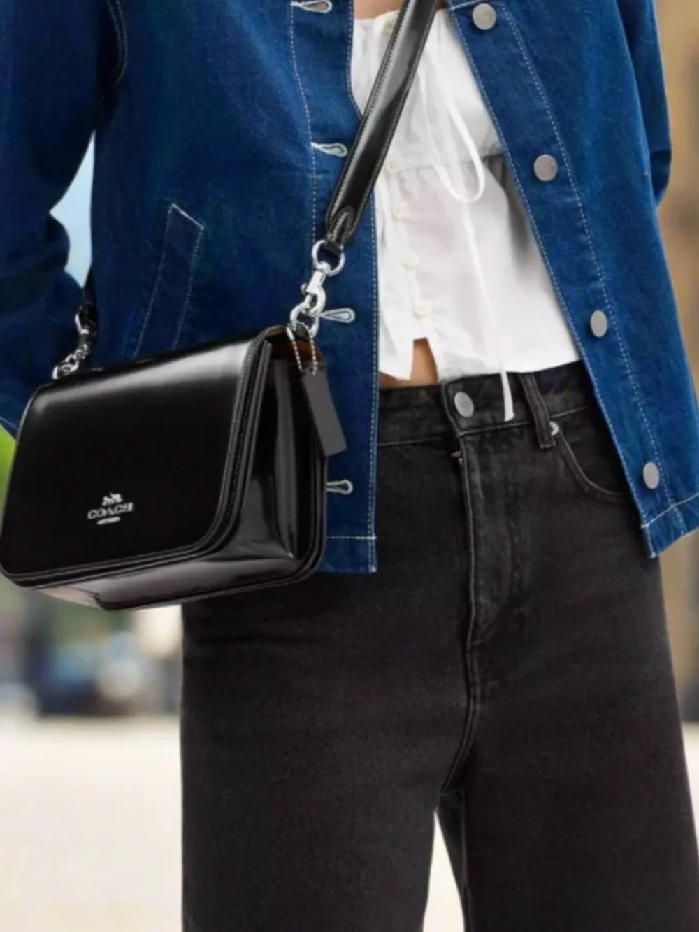 Coach Quinn Black Patton Leather Purse with Shoulder & Crossbody Bag Straps